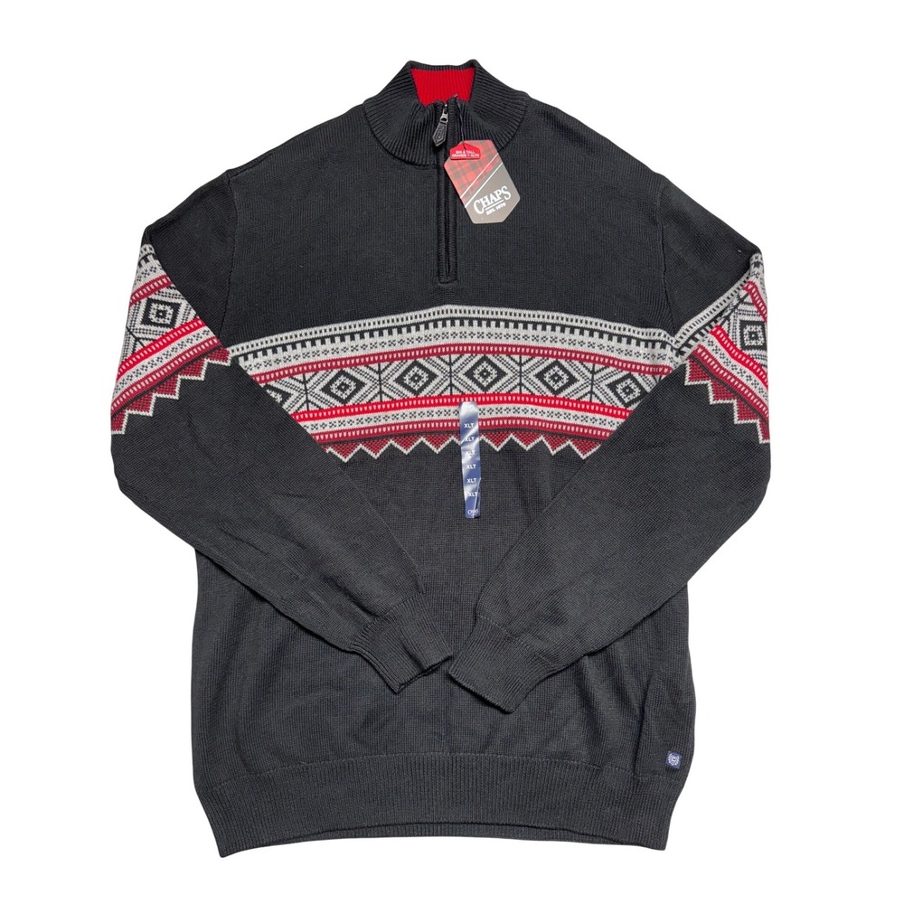 Chaps XLT Black Fair Isle Quarter Zip Sweater Big & Tall Geometric CM35E103T